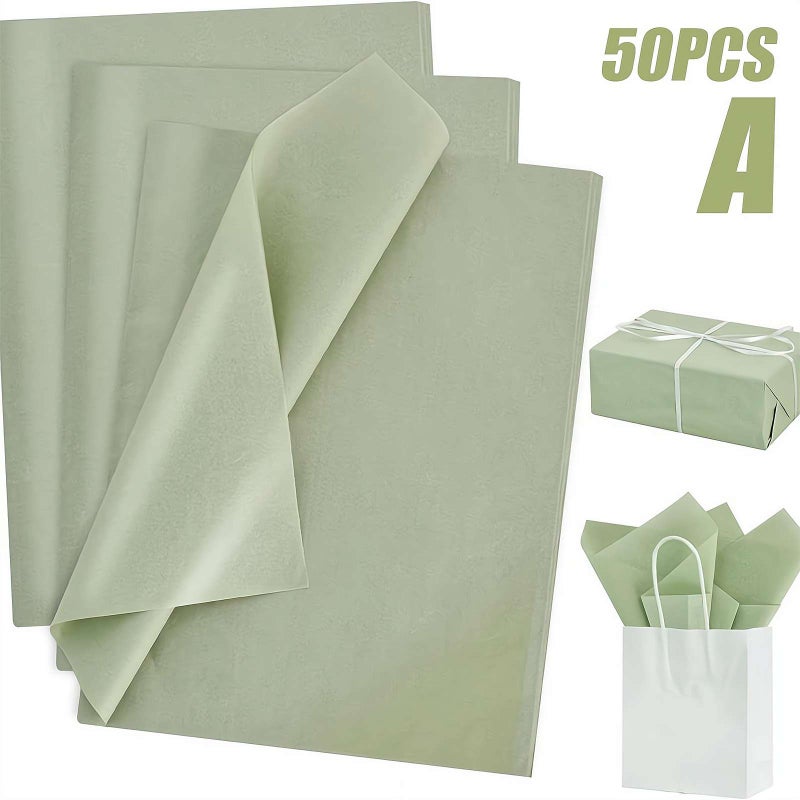 50pcs Green Tissue Papers, Sage Green Wrapping Paper, Wrapping Tissue Paper for Birthday Wedding Graduation Diy Crafts Holiday Flowers (50*35cm) - Image 1